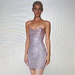 Nookie Strapless Glittering Pink Dress amazing Rose Gold